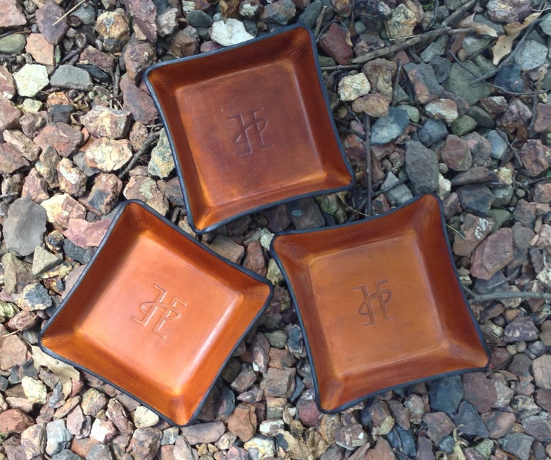 Gifts for Men Desk Organizer Catchall Tray Twin Saints Leather Logo Leather Tray Made in the USA. Leather Valet Tray