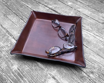 Large Square Leather Tray. Handmade Leather. Leather Catchall.