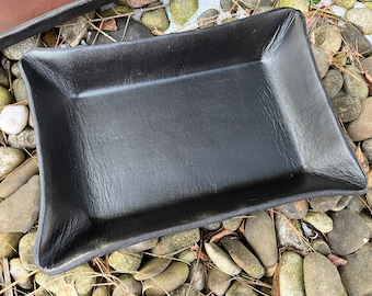 Solid Black Leather Valet Tray