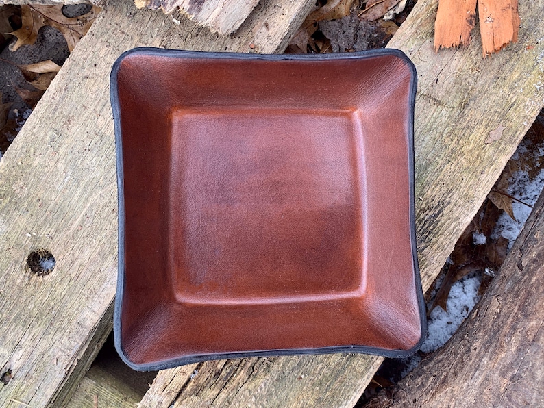Leather Catchall Made in the USA. Handcrafted Leather Tray Third Anniversary Gift Brown Leather Valet