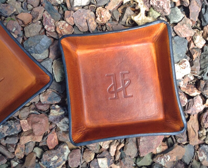 Gifts for Men Desk Organizer Catchall Tray Twin Saints Leather Logo Leather Tray Made in the USA. Leather Valet Tray