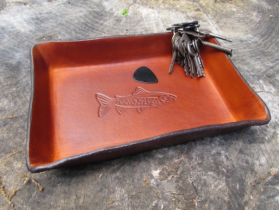Leather Tray Embossed Valet, Leather Desk Tray