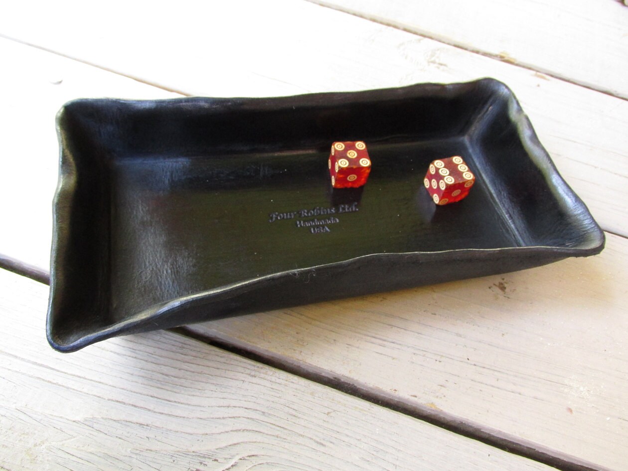 Leather Anniversary. Black Leather Desk Tray. Hand Molded Etsy