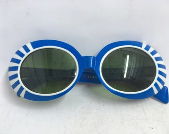 Vintage Funky Italy Sunglasses Retro 50s Blue and White Starburst