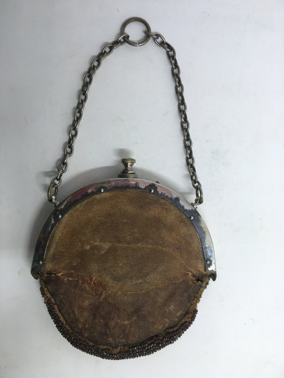 Antique Leather Beaded Purses Flowers Roses Silver Gem