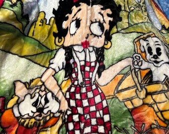 Vintage Betty Boop Wizard Of Oz Faux Mink Blanket RARE With Pudgy And Bimbo