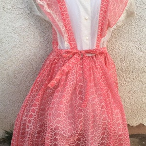 Vintage 1950s 50s Little Girl Child Dress Flocked Pink Chiffon Pinafore image 2