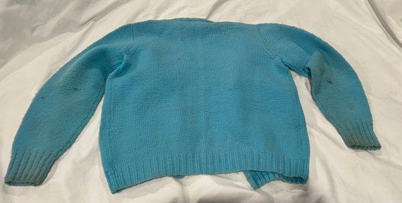 Vintage Hand Knit Child Sweater Poodles Pink Aqua - image 3