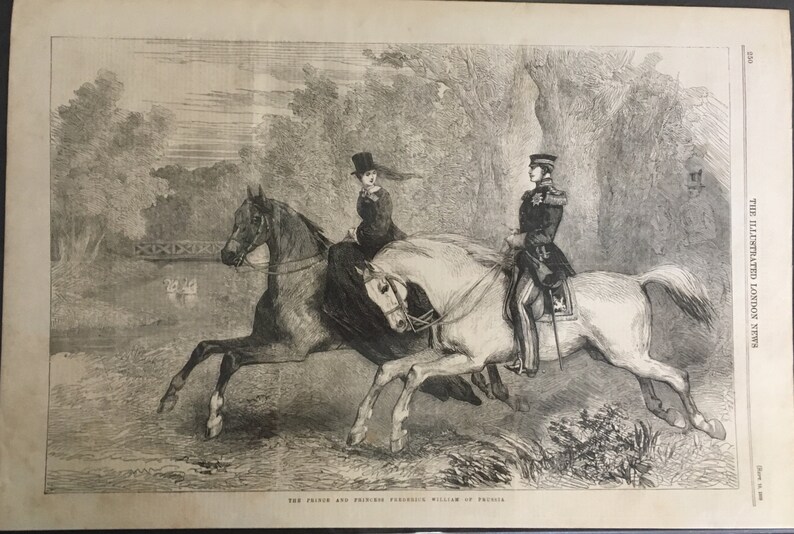 Antique Print Prince and Princess Frederick William of Prussia Riding Horses Harper/'s Weekly 1859