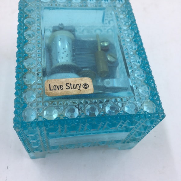 Vintage Aqua Plastic Music Box Plays Love Story