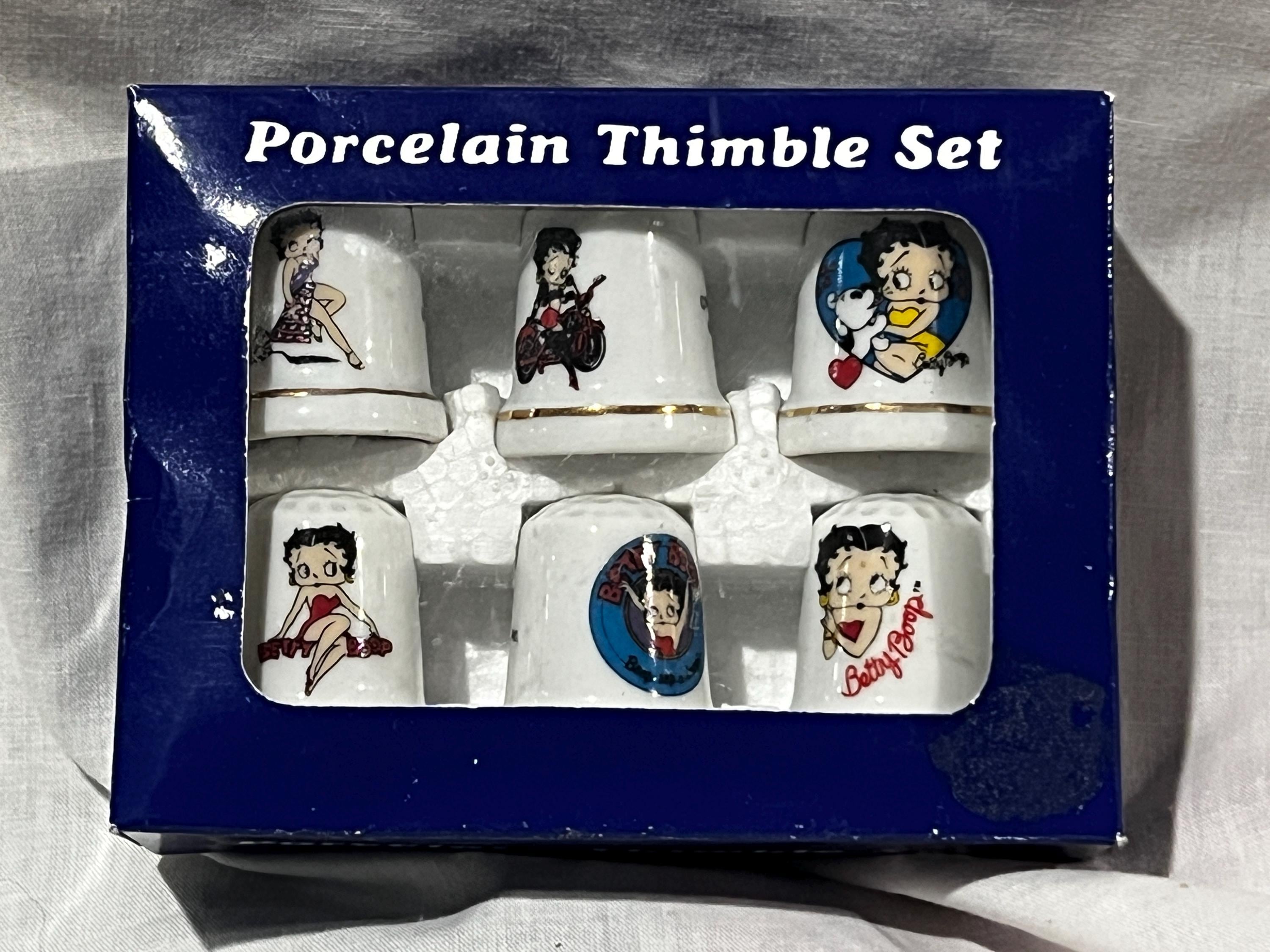 Betty Boop Collectible Thimbles - Set Of 3 Porcelain China Thimbles With 18K Gold Band