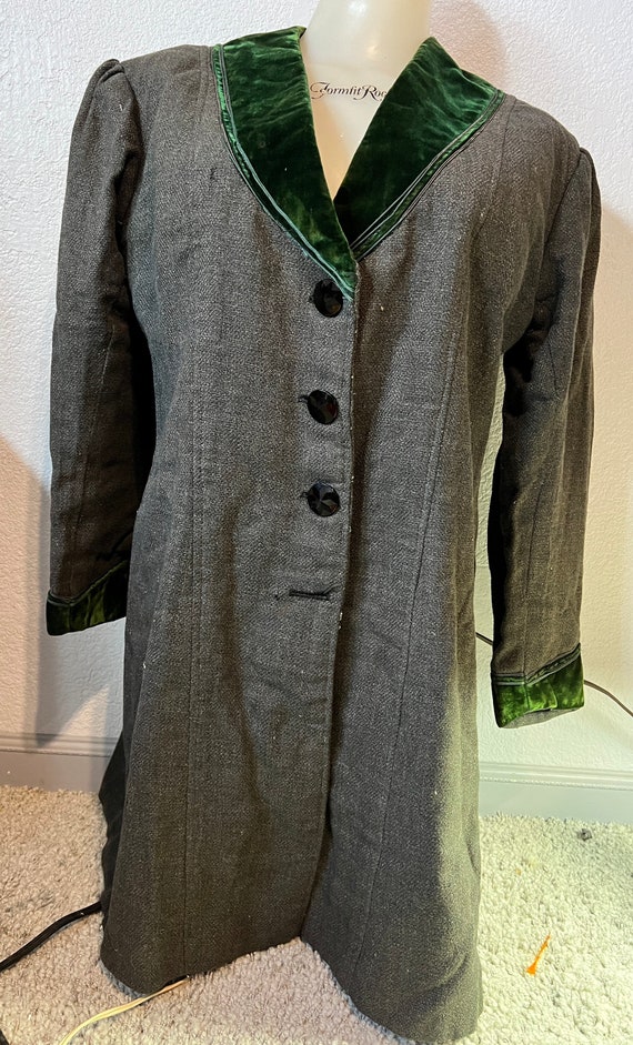 Antique Wool Coat 1900s Edwardian Green Velvet - image 1