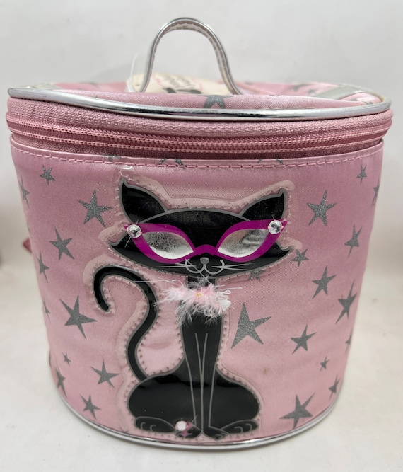 Pink Satin Bag Retro Black Cat Design 
