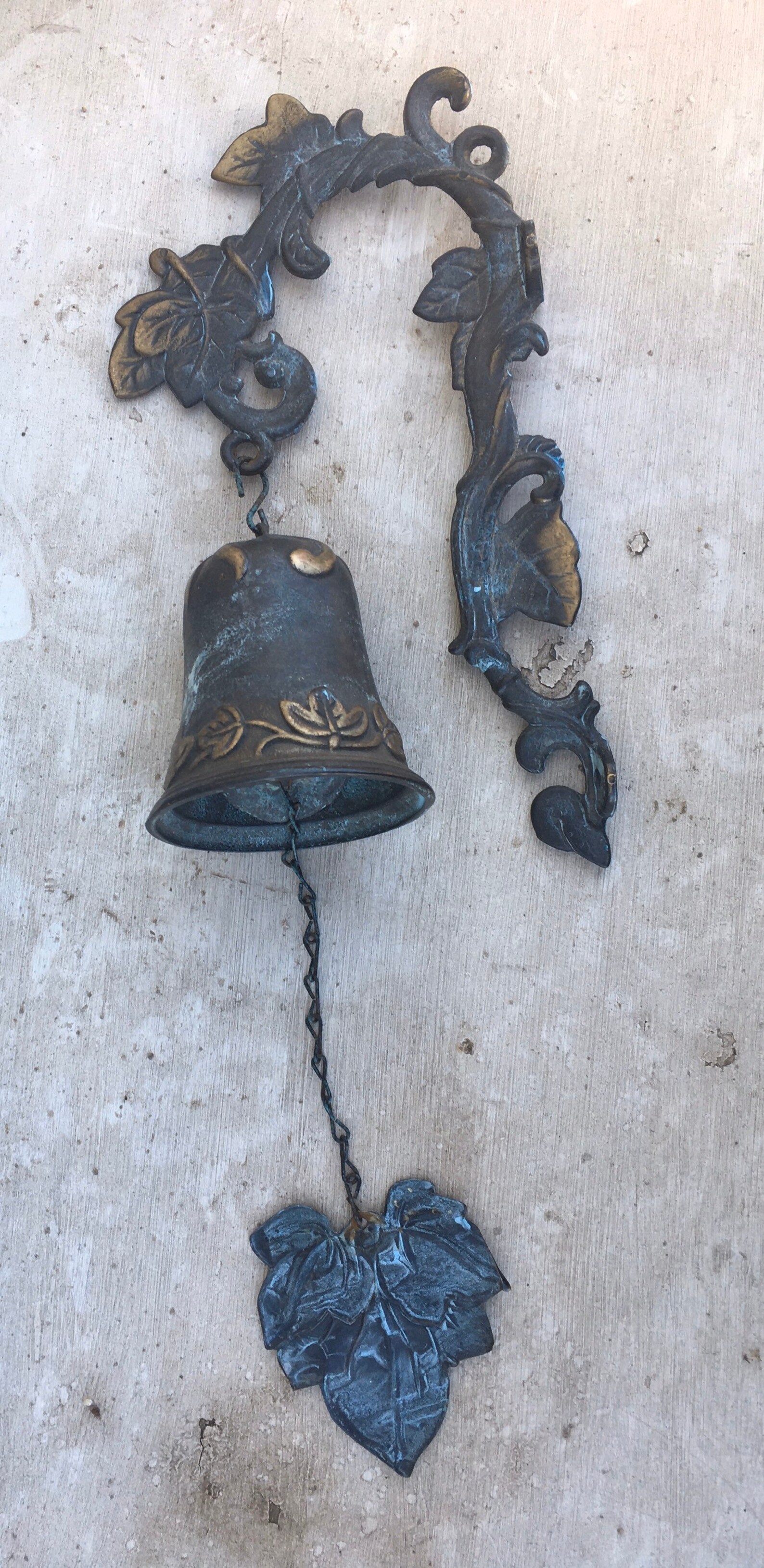Vintage Brass Wall Mount Garden Bell Leaves Ivy Etsy