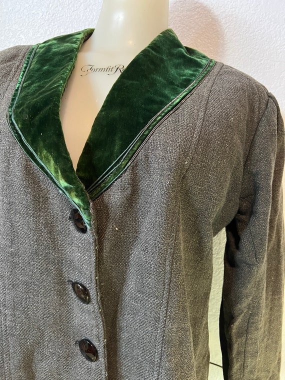 Antique Wool Coat 1900s Edwardian Green Velvet - image 3