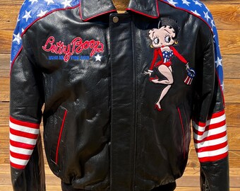 Vintage 1990s Betty Boop Leather Varsity Jacket / American Toons