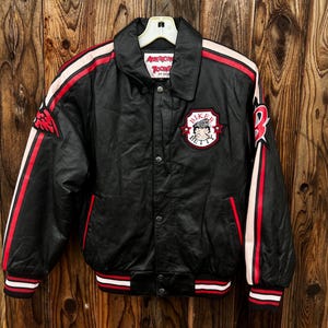 Vintage 1990s Betty Boop Leather Varsity Jacket / American Vintage 1990s Betty Boop Leather Varsity Jacket / American