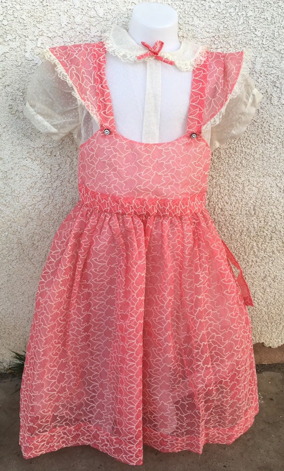 Vintage 1950s 50s Little Girl Child Dress Flocked 