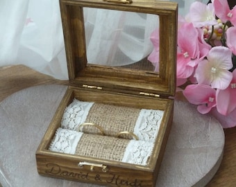 Rustic Wedding Ring Box Holder. Personalized Ring Bearer. Ring Pillow Bearer. Custom Wooden Box.