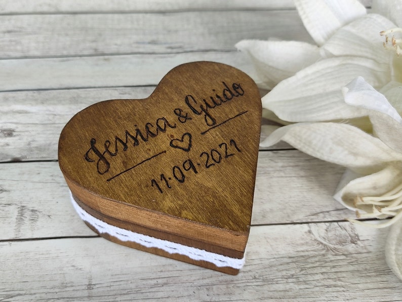 Heart Shaped Wooden Wedding Ring Box. Rustic Ring Bearer. Etsy