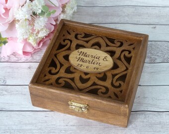 Caja de Arras Matrimoniales. Portador de Monedas de Ceremonia de Boda. Caja De Madera Personalizada Grabada. Regalo de boda