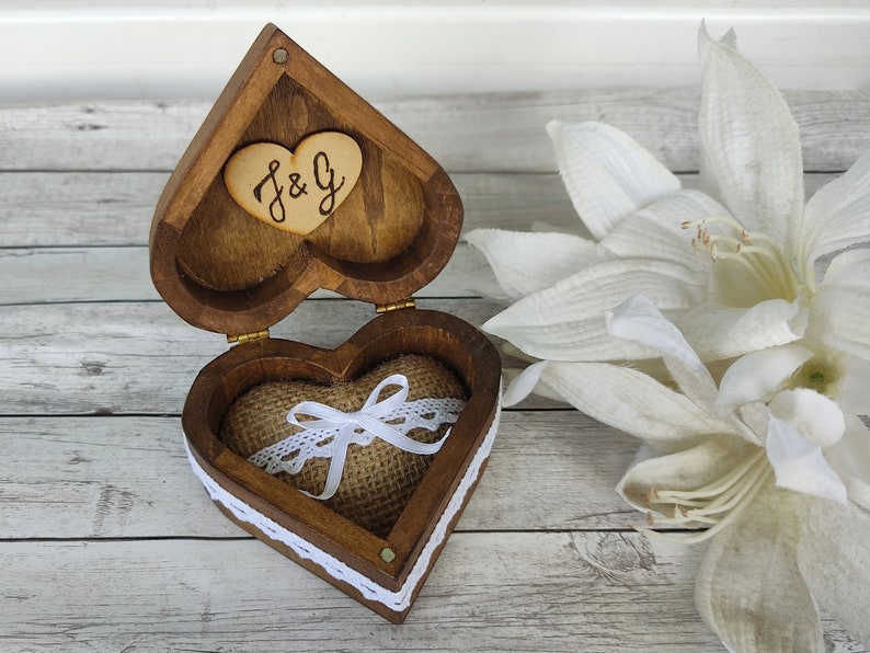 Heart Shaped Wooden Wedding Ring Box. Rustic Ring Bearer. Etsy