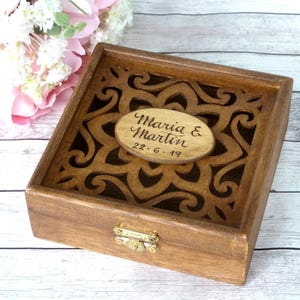Caja de Arras Matrimoniales. Portador de Monedas de Ceremonia de Boda. Caja De Madera Personalizada Grabada. Regalo de boda
