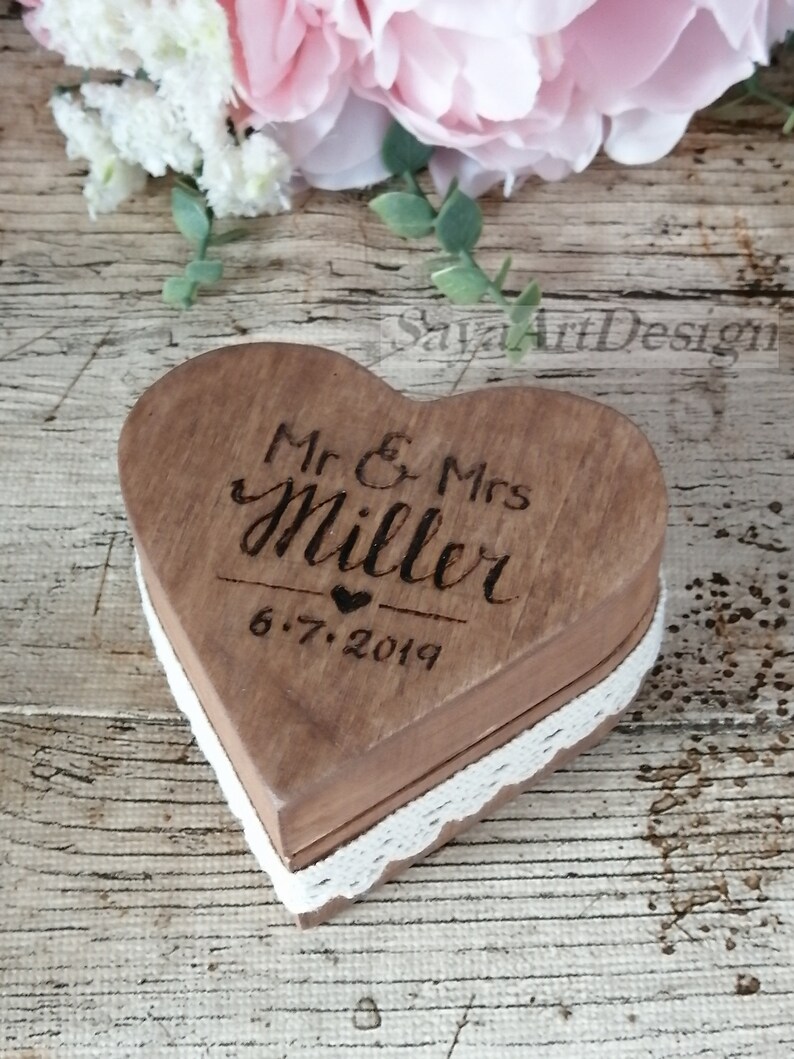 Heart Shaped Wooden Wedding Ring Box. Rustic Ring Bearer. Etsy