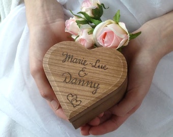 Wooden Ring Box Heart Shaped. Rustic Wedding Ring Bearer. Personalized Ring Pillow Box. Custom Engraved Ring Holder.