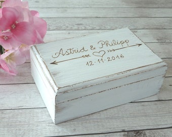 Rustic Hand Engraved Wedding Ring Box. Custom Personalized Wedding Ring Bearer. Ring Pillow Alternative. White Ring Holder.