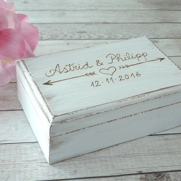 Rustic Hand Engraved Wedding Ring Box. Custom Personalized Wedding Ring Bearer. Ring Pillow Alternative. White Ring Holder.