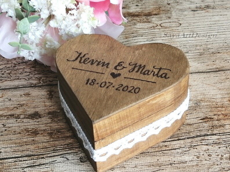 Heart Shaped Wooden Wedding Ring Box. Rustic Ring Bearer. Etsy