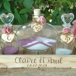 Engraved Wedding Family Unity Sand Ceremony Set: Rustic Wooden Tray
