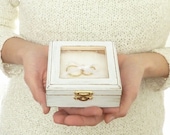 Rustic Wooden Wedding Ring Box. Personalized Ring Pillow Alternative. Engraved White Wedding Ring Bearer.