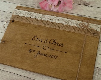 Customized Wooden Guest Book. Wedding Rustic Style, Engraved Wedding Gift.