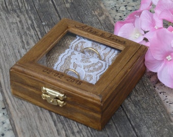 Wedding Wooden Ring Bearer Box. Custom Personalized Rustic Ring Pillow Alternative. Wedding Ring Holder.