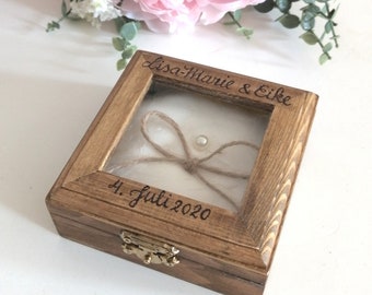 Rustic Wedding Ring Holder, Wooden Wedding Ring Pillow. Ring Bearer Country Rustic Style Wedding Gift Box.