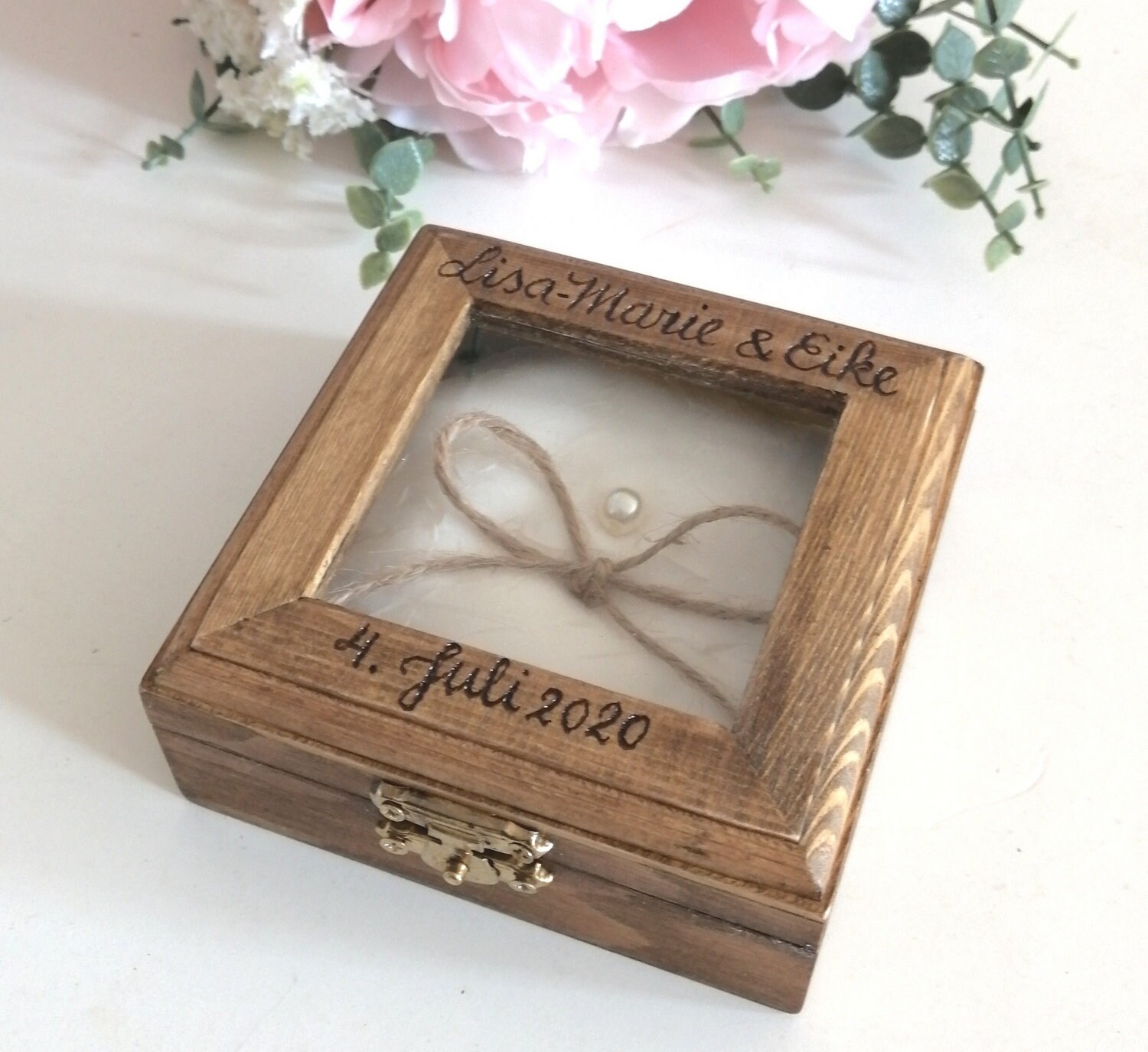Rustic Wedding Ring Box: Personalized Wooden Ring Holder