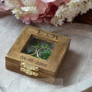 Engagement Ring Box. Rustic Wedding Proposal Ring Box, Glass Window. Personalized Wedding Ring Pillow Box. Wooden Ring Bearer Box Engraved