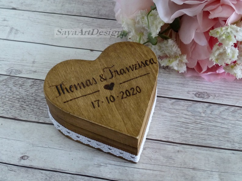 Heart Shaped Wooden Wedding Ring Box. Rustic Ring Bearer. Etsy