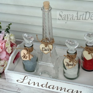 Personalized Eiffel Tower Unity Sand Ceremony Set: Rustic White Wedding