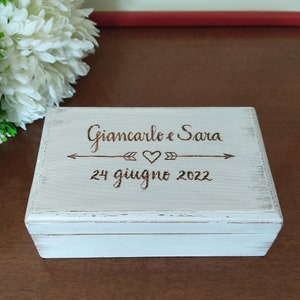 Scatola per anelli di nozze in legno personalizzata, scatola per anelli