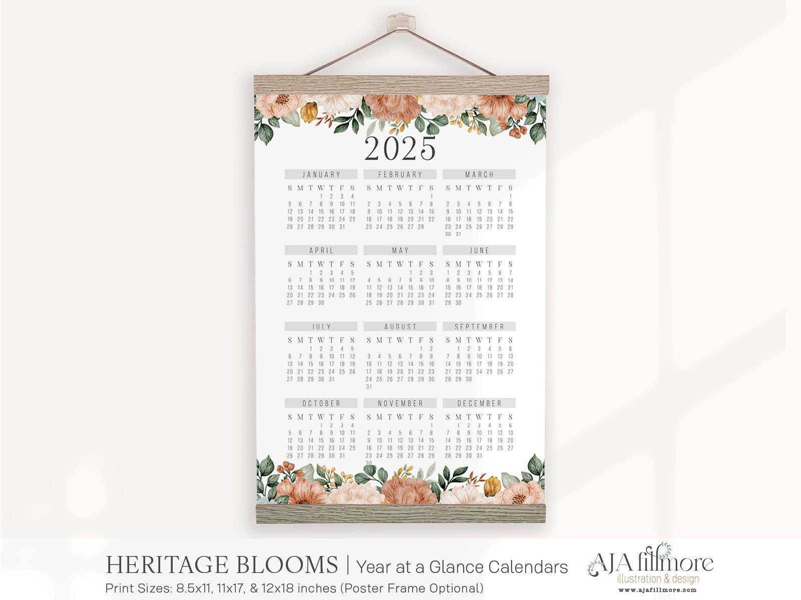 2025 Year at a Glance Calendar, 2025 Calendar, Wall Calendar, 2025 Wall Calendar, Year at a Glance Calendar, Habit Tracker, Calendar Planner - Etsy