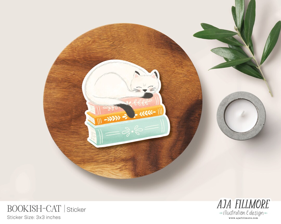 Cat Sticker | Book Sticker, Book Stickers, Laptop Sticker, Waterproof ...