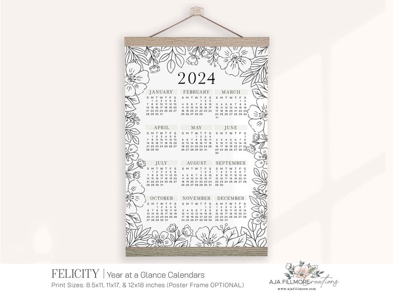 Year at a Glance Calendar 2024 Calendar Wall Calendar 2024 Etsy UK