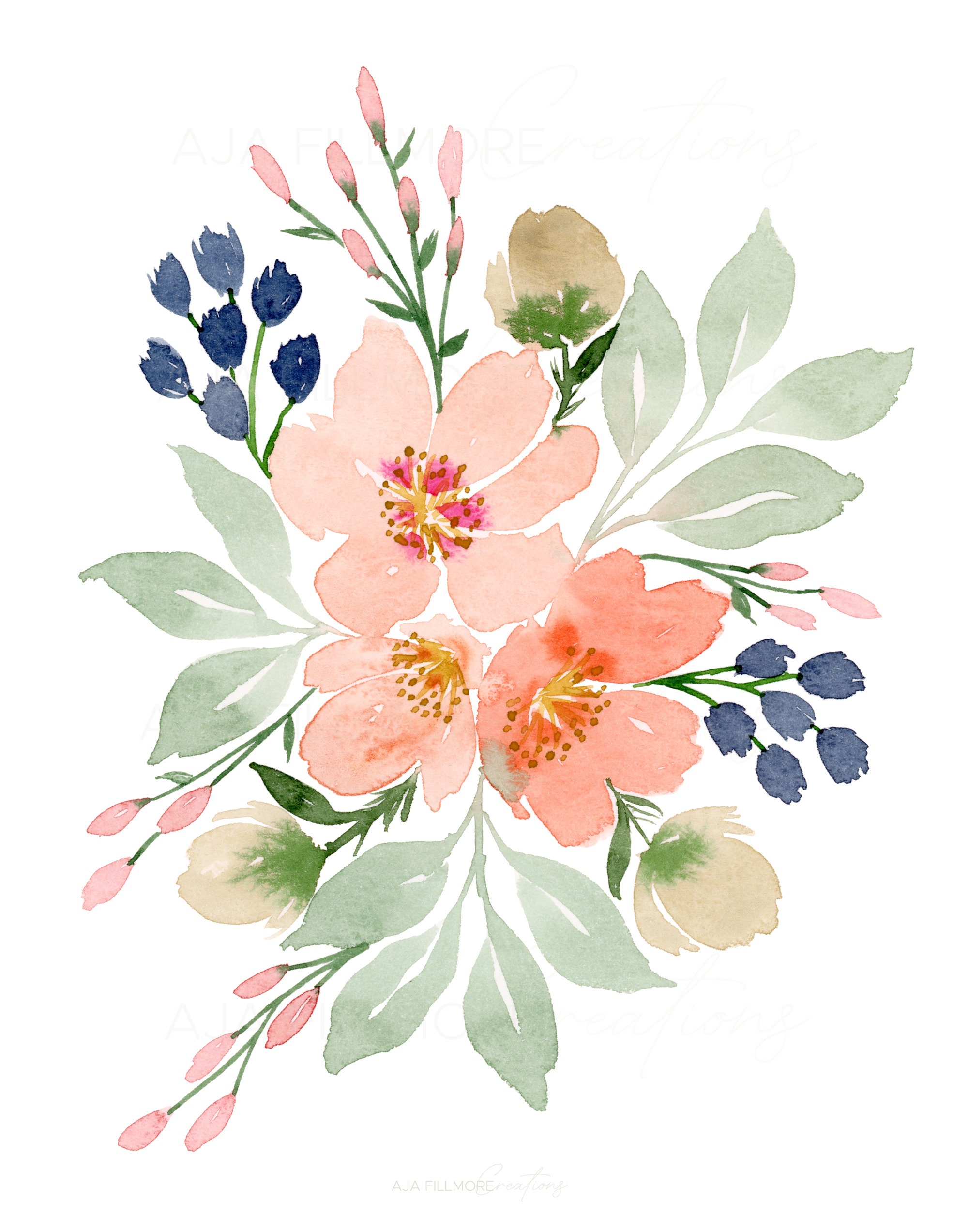 Watercolor Floral Digital Print Watercolor Florals Abstract Etsy watercolor-vintage-lavender-clip-art-white-rusty-farmhouse-wedding
