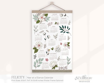 2026 Year at a Glance Calendar, 2026 Wall Calendar, 2025 Digital Wall ...