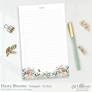 To Do List Notepad, Cute Task Planner, 5x8 Tear Off Pad, Daily Checklist, Floral Stationery, Office Desk Notepad, Productivity Gift, Notepad