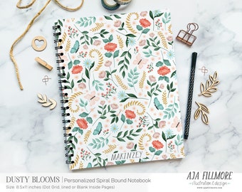 Personalized Notebooks Spiral Notebook Dot Grid Notebook Journal for Women Floral Notebook Personalized Journal Gift for Her Journal Girls