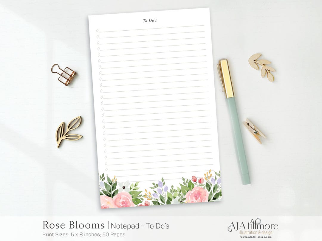 Floral to Do List Notepad: Rose Blooms, 5x8 Tear off Pad - Etsy